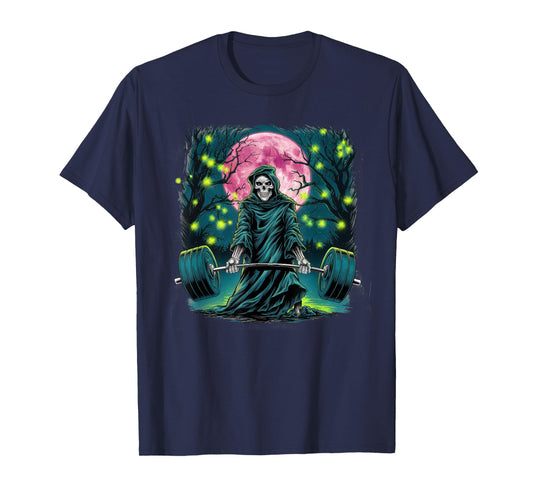 Deadlift Skeleton Gift Fitness Goth Tarot Card Gym Workout T-Shirt