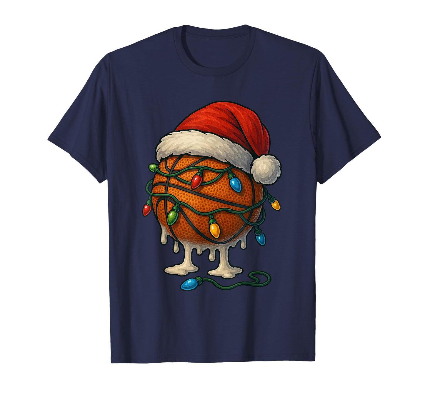 Basketball Christmas Drip Santa Hat Ice Cream Drip T-Shirt