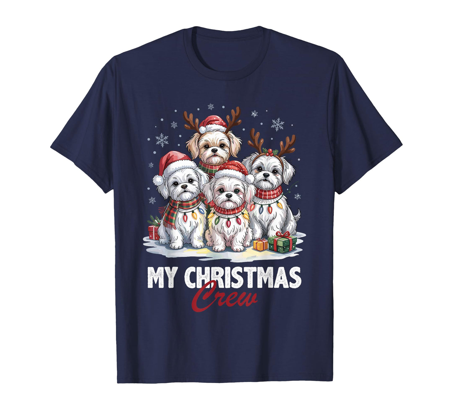 Maltese Christmas Crew Funny Dog Lovers Holiday Pajama T-Shirt