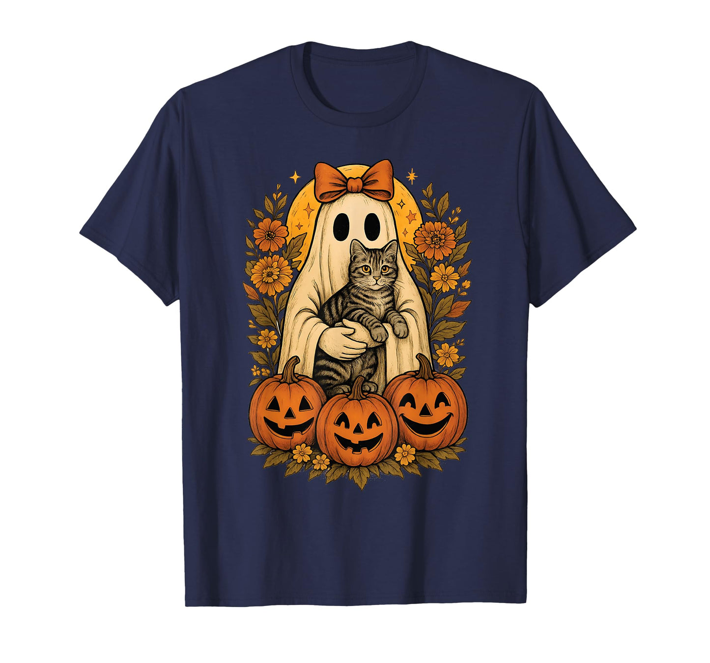 Vintage Ghost Holding American Shorthair Cat with Halloween T-Shirt