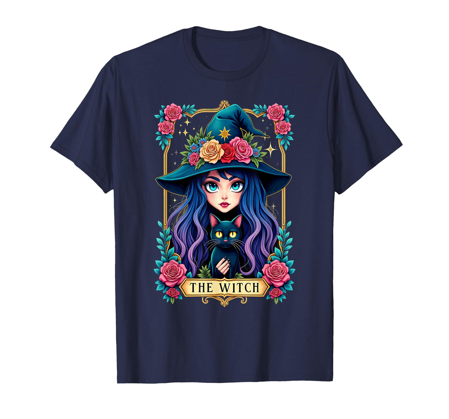 Gothic Tarot Card The Witch with Black Cat T-Shirt
