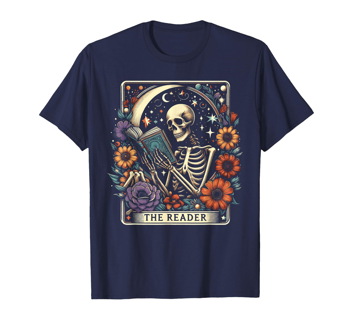 The Reader Tarot Card Skeleton Reading Book Bookworm Bookish T-Shirt