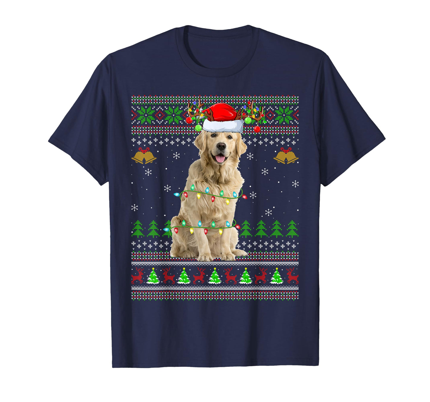 Golden Retriever Dog Ugly Christmas Sweaters Holiday Xmas T-Shirt