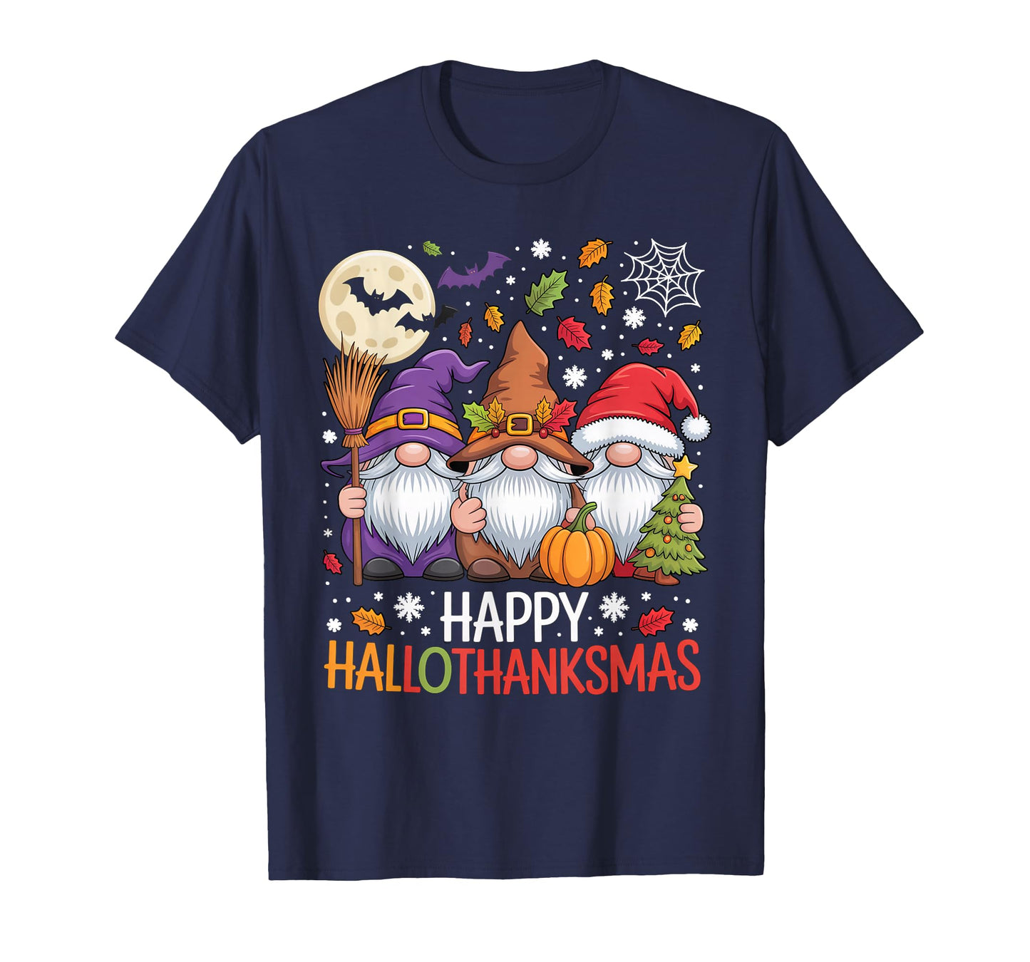 Happy Hallothanksmas Gnomes Lover Halloween Merry Christmas T-Shirt
