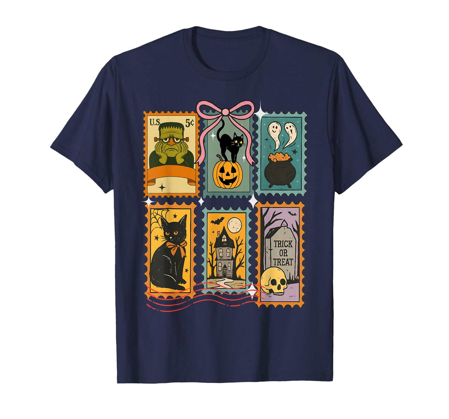 Funny Cute Halloween Postage Stamp Spooky Cartoon Art tee T-Shirt