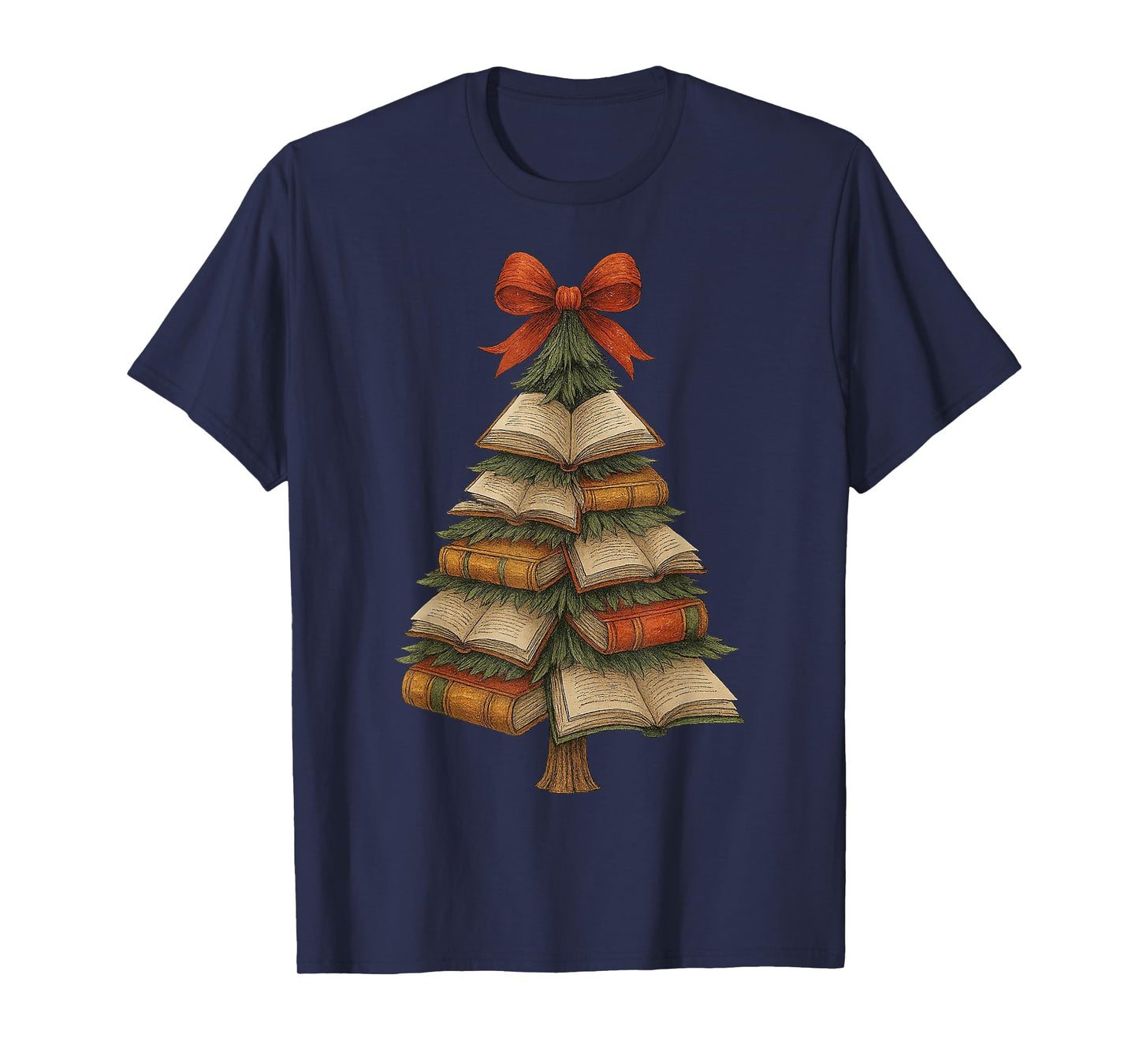 Vingate Retro Christmas Tree Coquette Xmas Book Club Book T-Shirt
