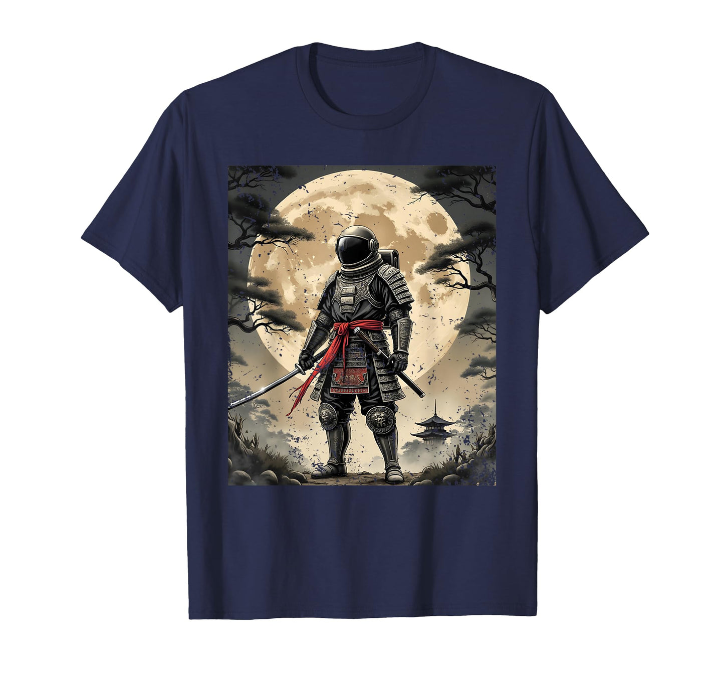 Samurai Astronaut Japanese Moon Vintage Graphic Ukiyo-e Art T-Shirt