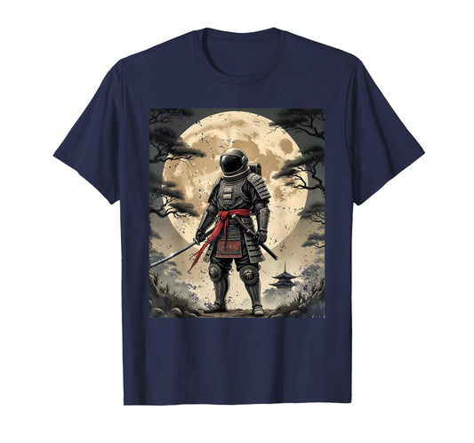 Samurai Astronaut Japanese Moon Vintage Graphic Ukiyo-e Art T-Shirt