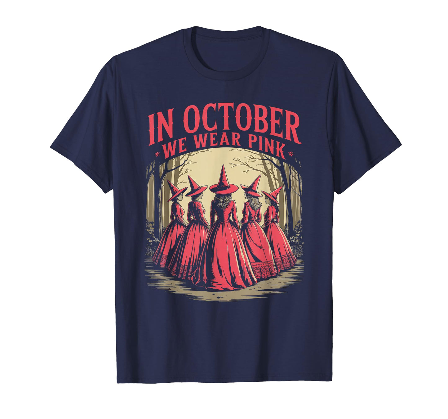 Retro in October We Wear Pink Witch Breast Cancer Awareness T-Shirt