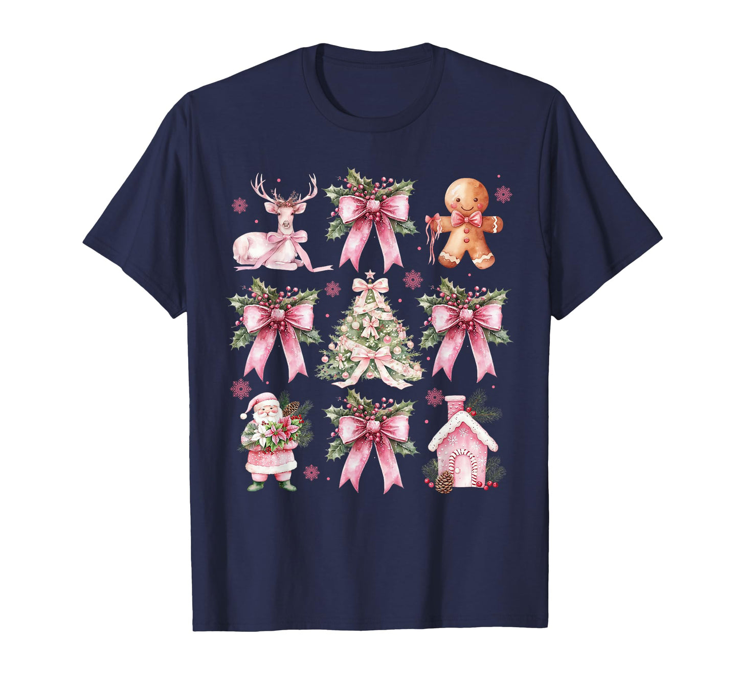 Coquette Bow Pink Christmas Tree Santa Gingerbread Xmas T-Shirt
