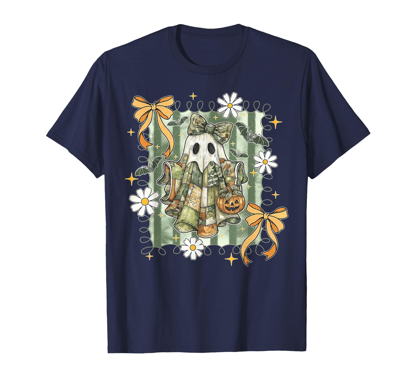 Hello Hunting Season, Coquette Bow Halloween Camo Ghost T-Shirt