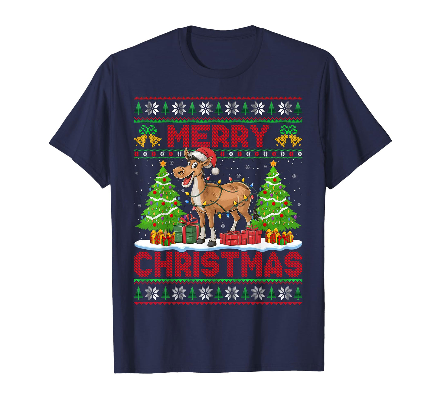 Mule Donkey Ugly Christmas Sweaters Funny Santa Lights Xmas T-Shirt