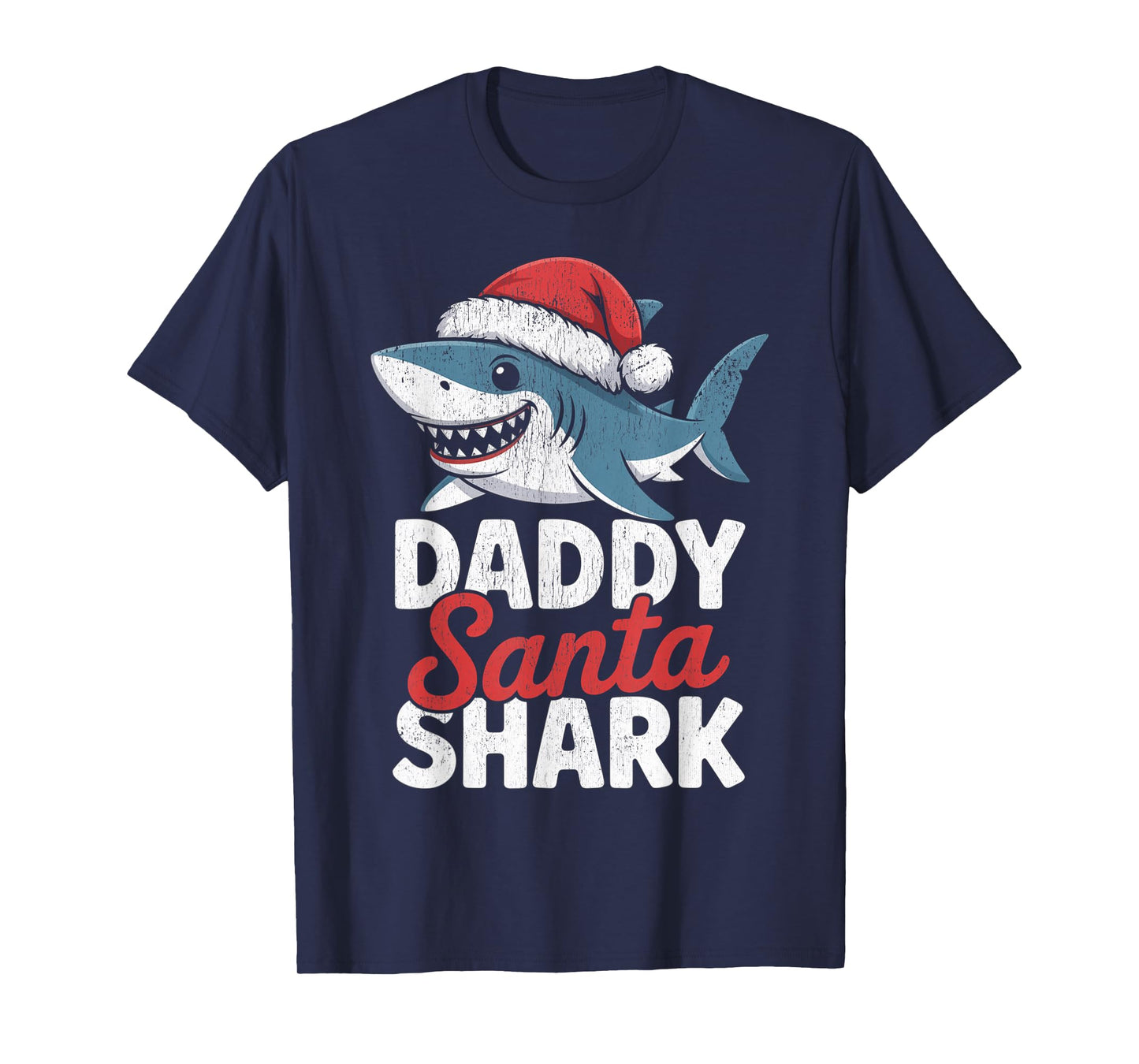 Papa Sharkmas Funny Shark Santa Hat Ugly Christmas Sweater T-Shirt