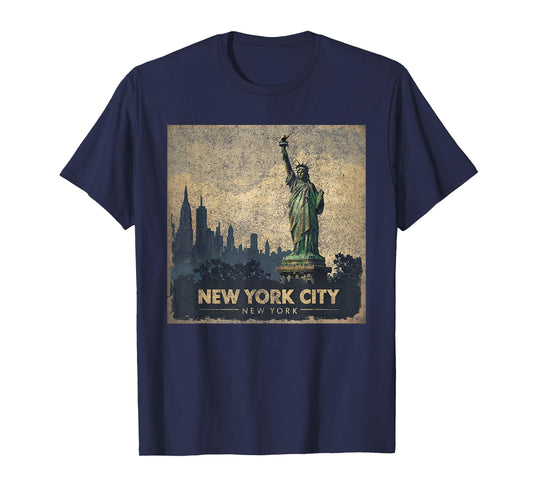 Retro Vintage NYC New York City skylines statue of liberty T-Shirt