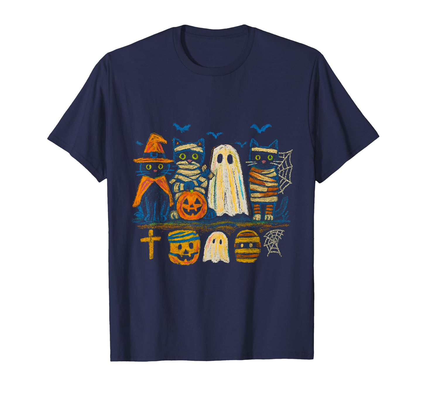 Halloween Cats Witch, Mummy, Ghost & Pumpkin Vintage T-Shirt