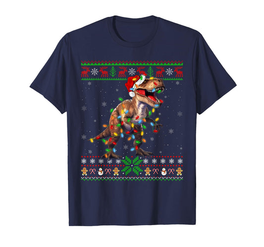 Dinosaur T-Rex Lights Xmas Ugly Sweater T-Rex Christmas T-Shirt