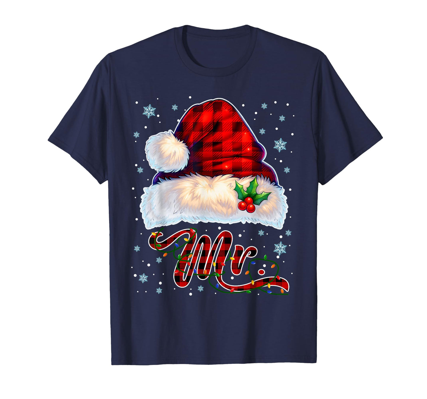 Mr Santa Hat Plaid Couple Matching Christmas Xmas T-Shirt