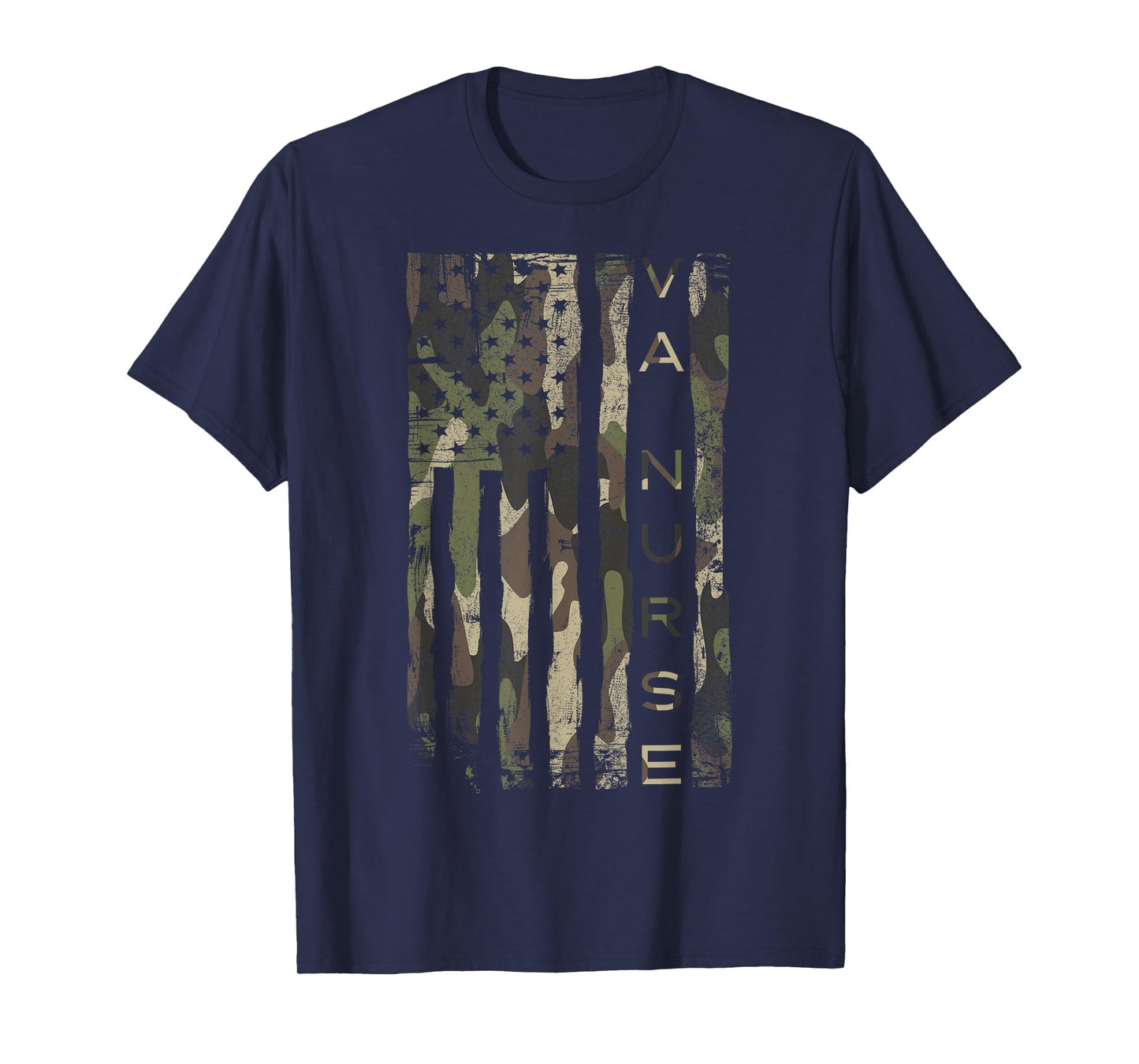 Camouflage VA NURSE Patriotic USA Flag T-Shirt