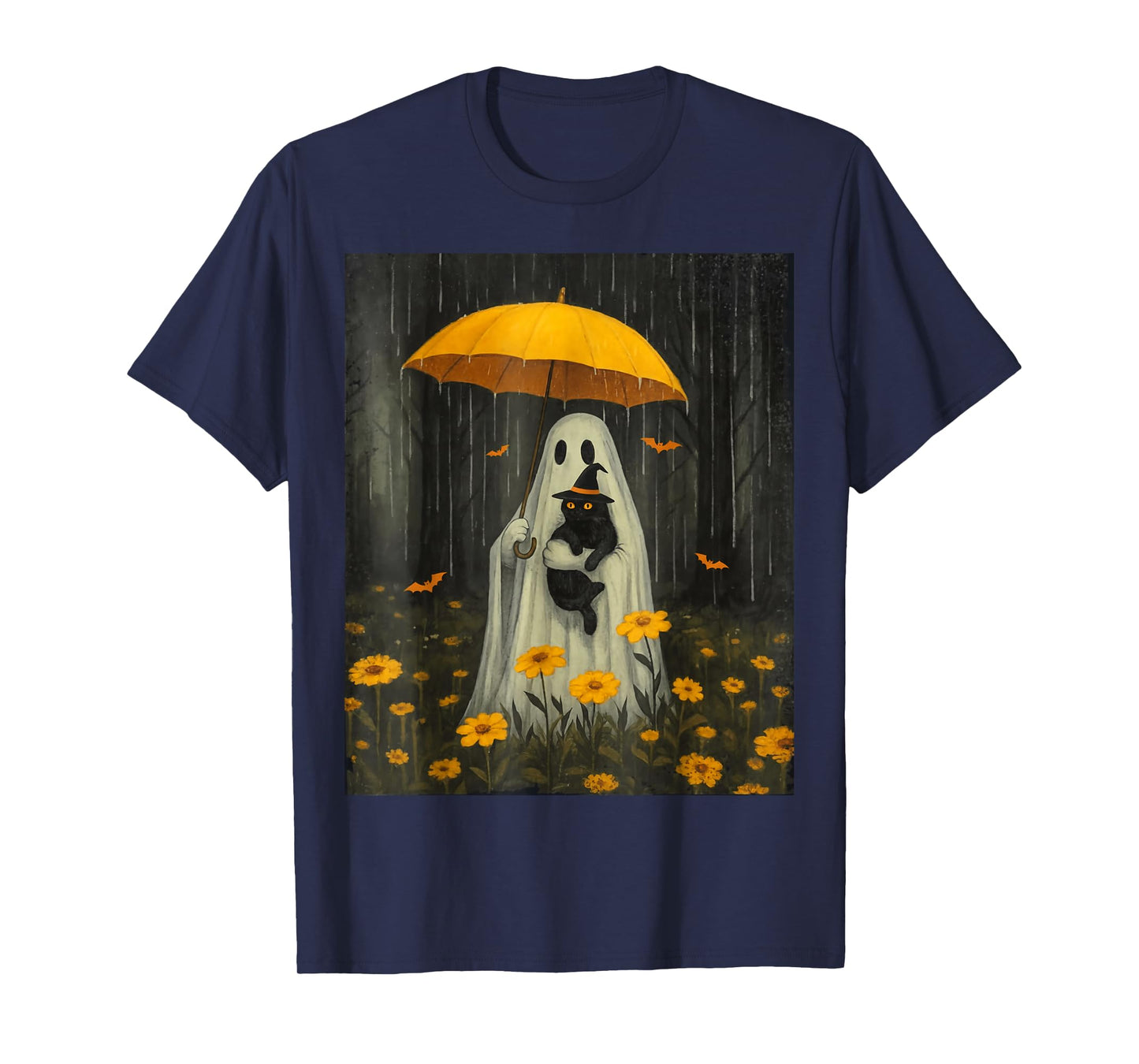 Cute Ghost Holding Black Cat Spooky Halloween Men Women Kids T-Shirt