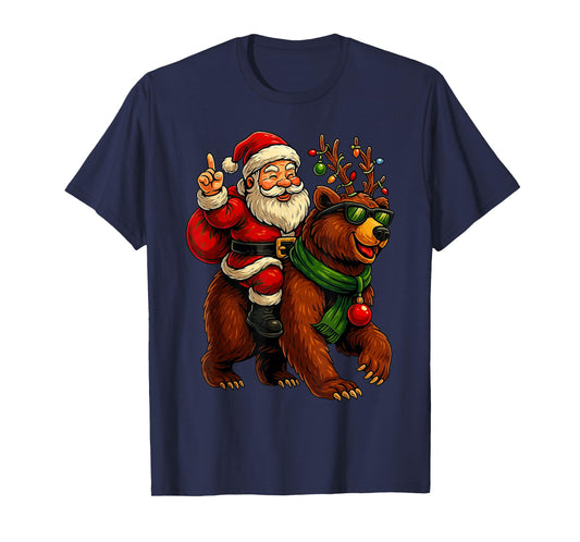 Cute Santa Claus Bear Reindeer Festive Xmas T-Shirt