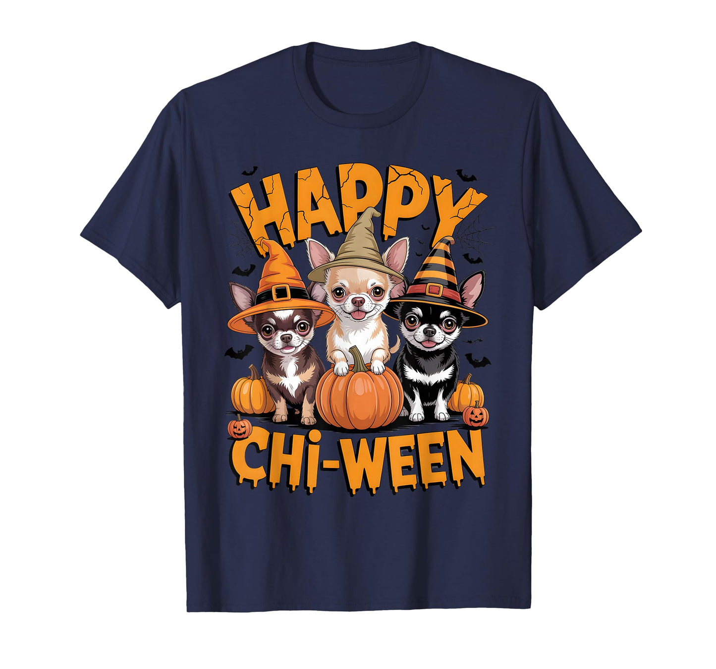 Happy Chi-Ween Chihuahua Dogs Funny Halloween Pumpkin Outfit T-Shirt