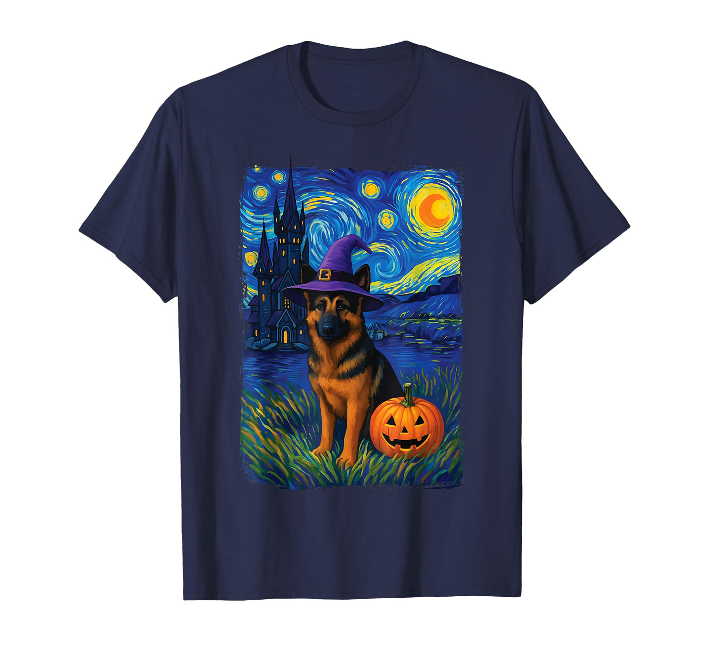 German Shepherd Starry Night Halloween T-Shirt