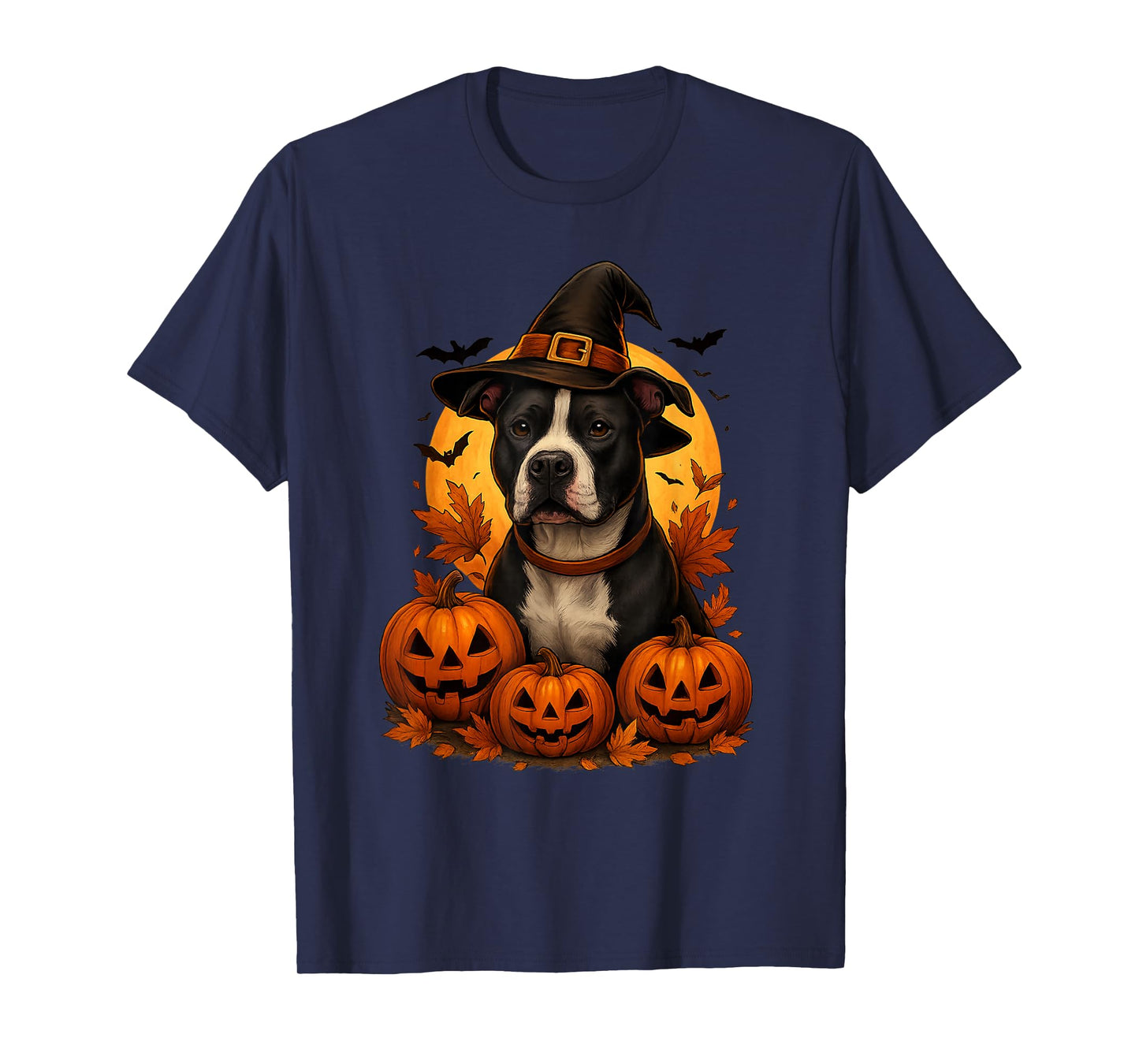 Halloween Pitbull Witch Hat Pumpkin Dog Lover T-Shirt