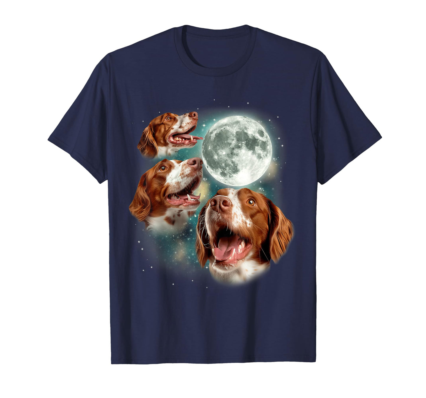 Three Brittany Spaniel Moon | 3 Spaniels Howling At Moon Dog T-Shirt for Men Women