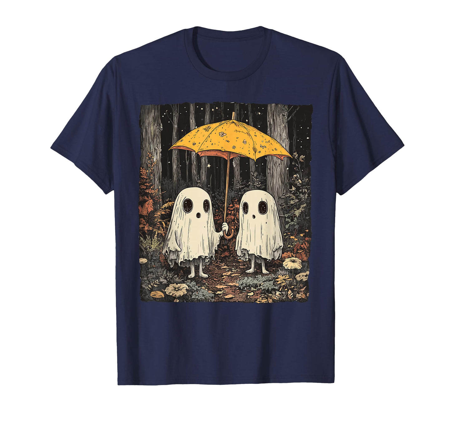 Vintage Floral Ghost Halloween Ghost in the Forest Gothic T-Shirt