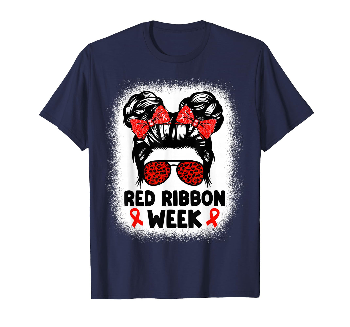 Red Ribbon Week Women Messy Bun Red Ribbon Week Awareness T-Shirt