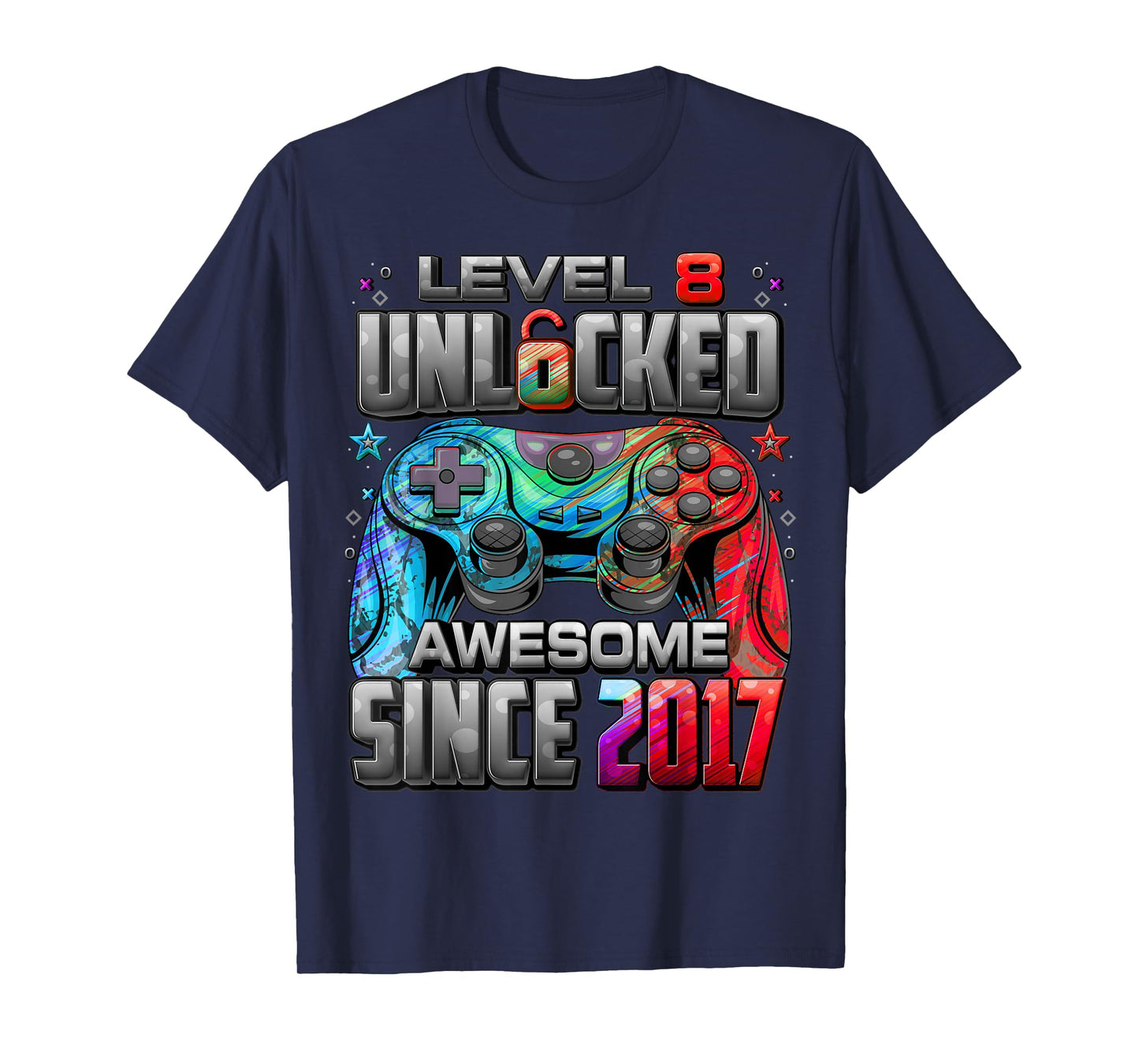 Level 8 Unlocked Awesome Since 2017 8th Birthday Gaming T-Shirt