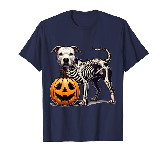 Pit bull Skeleton Jack O Lantern Funny Dog Halloween T-Shirt
