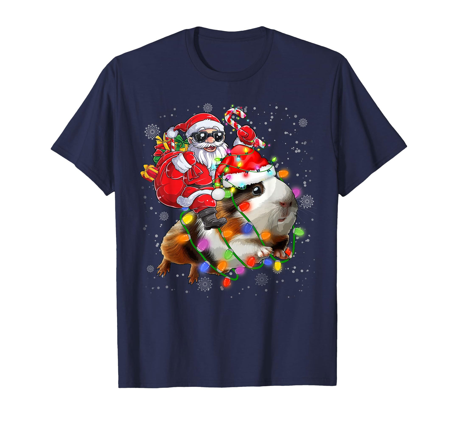 Funny Guinea Pig Christmas Santa Hat Xmas Lights T-Shirt