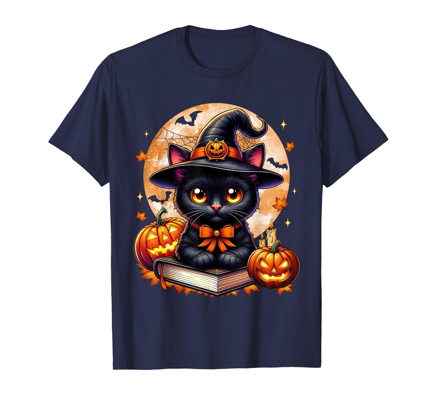 Retro Black Cat Halloween Pumpkin Costume for Women Men Kids T-Shirt