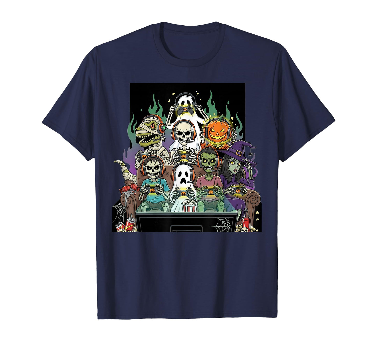 Halloween Boys Kids Gamer Dinosaur Skeleton Ghost Witch T-Shirt