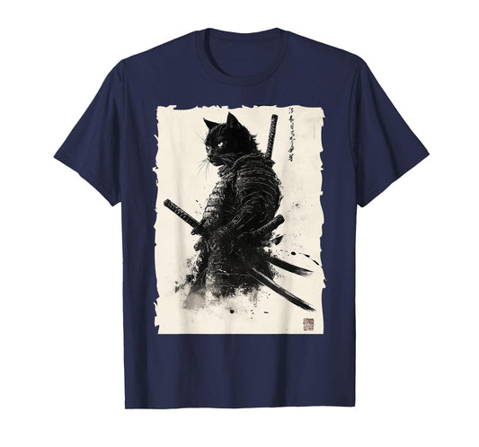 Black cat Vintage Japanese Samurai Cat Retro Ukiyo-e Artwork T-Shirt
