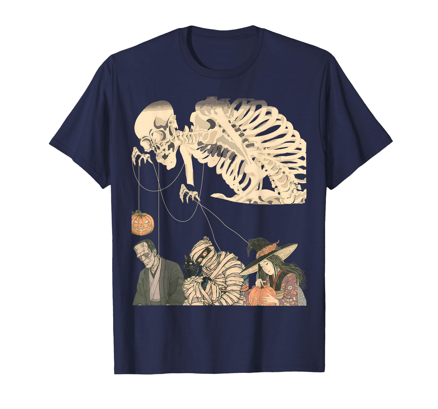Halloween Ukiyo-e Style Skeleton Jack-o’-Lantern Mummy Witch T-Shirt