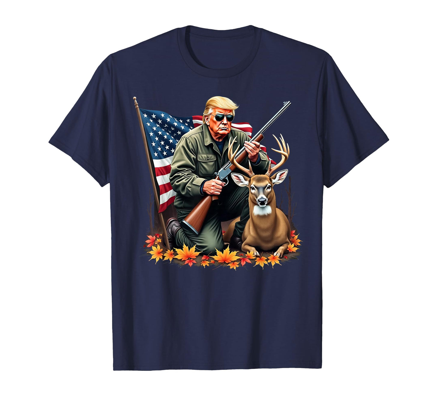 Hunting Deer Season Vintage Trump USA Flag Camouflage T-Shirt