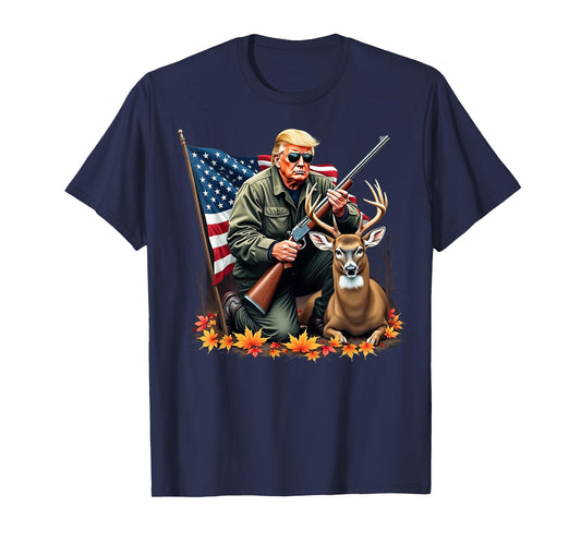Hunting Deer Season Vintage Trump USA Flag Camouflage T-Shirt