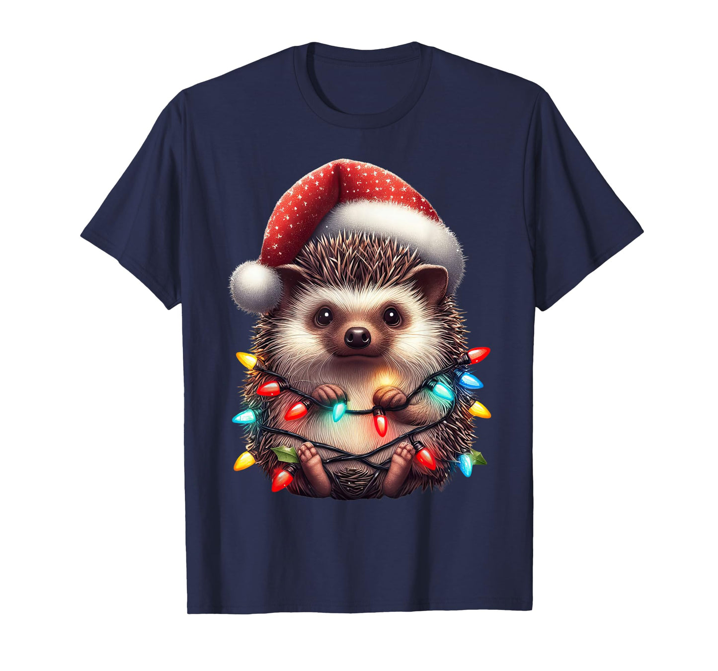 Hedgehog Christmas Lights Funny Santa Hat Merry Xmas T-Shirt