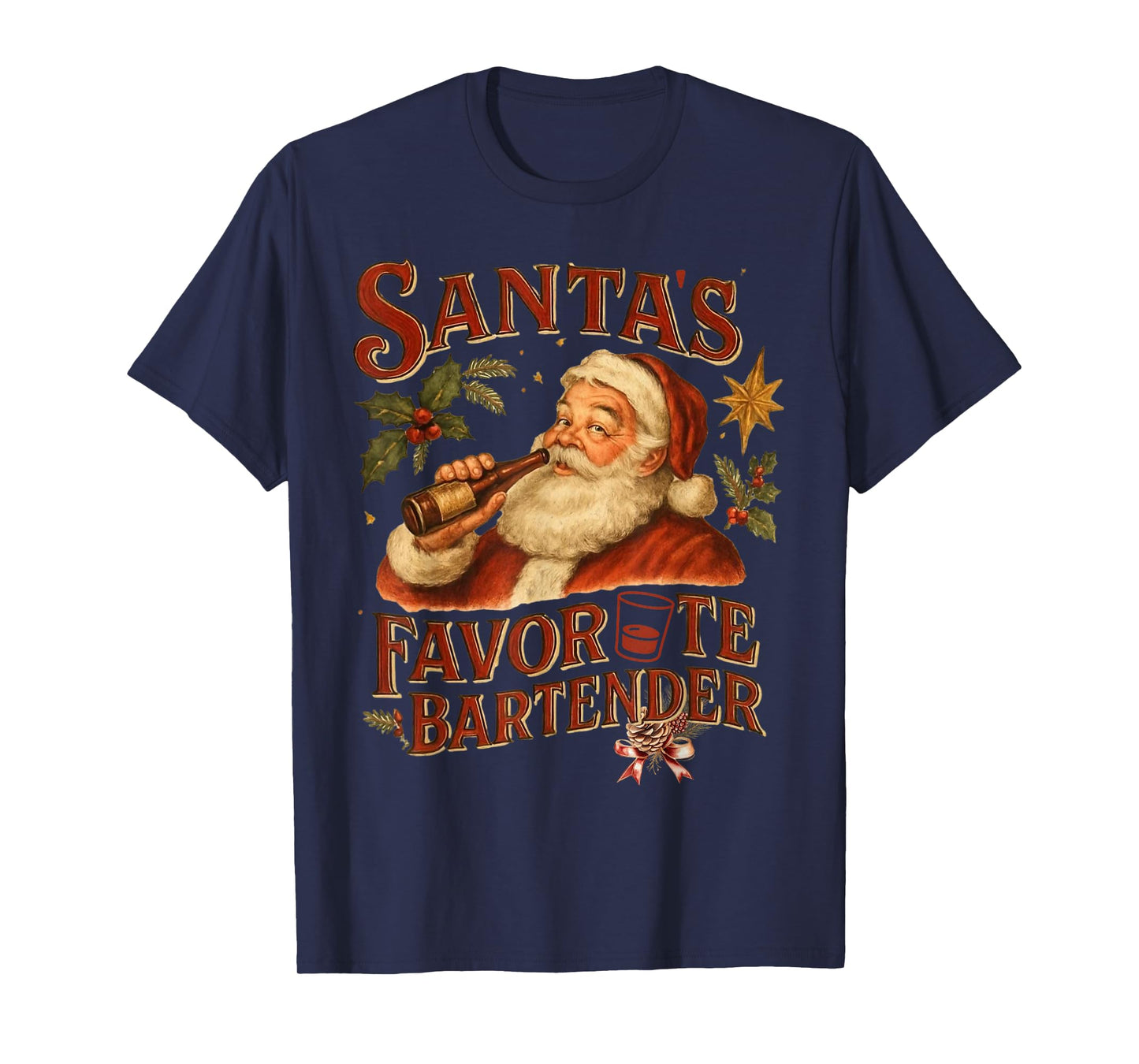 Santa Claus Bartender Funny Drinking Alcohol Beer Christmas T-Shirt