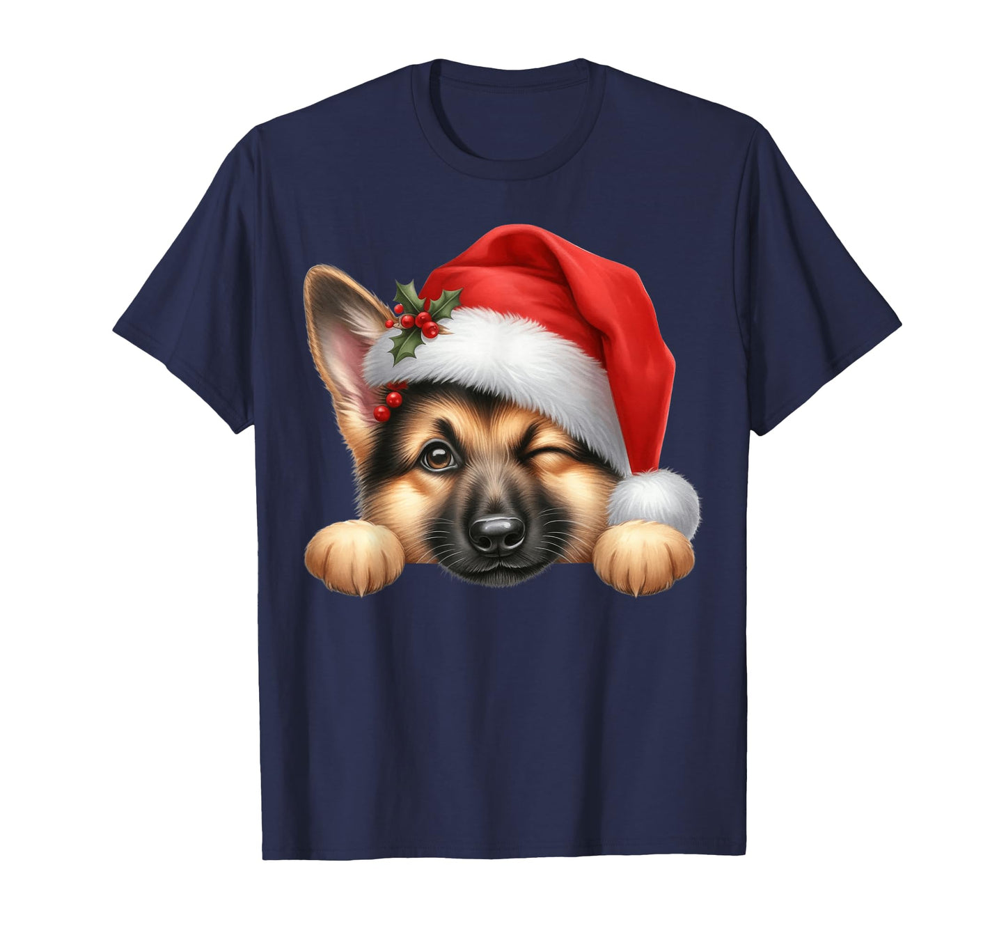 German Shepherd Dog Christmas Santa Hat Dog Mom Dad T-Shirt