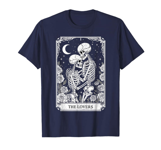 Tarot Card The Lovers Skeleton Goth Halloween Witch Vintage T-Shirt