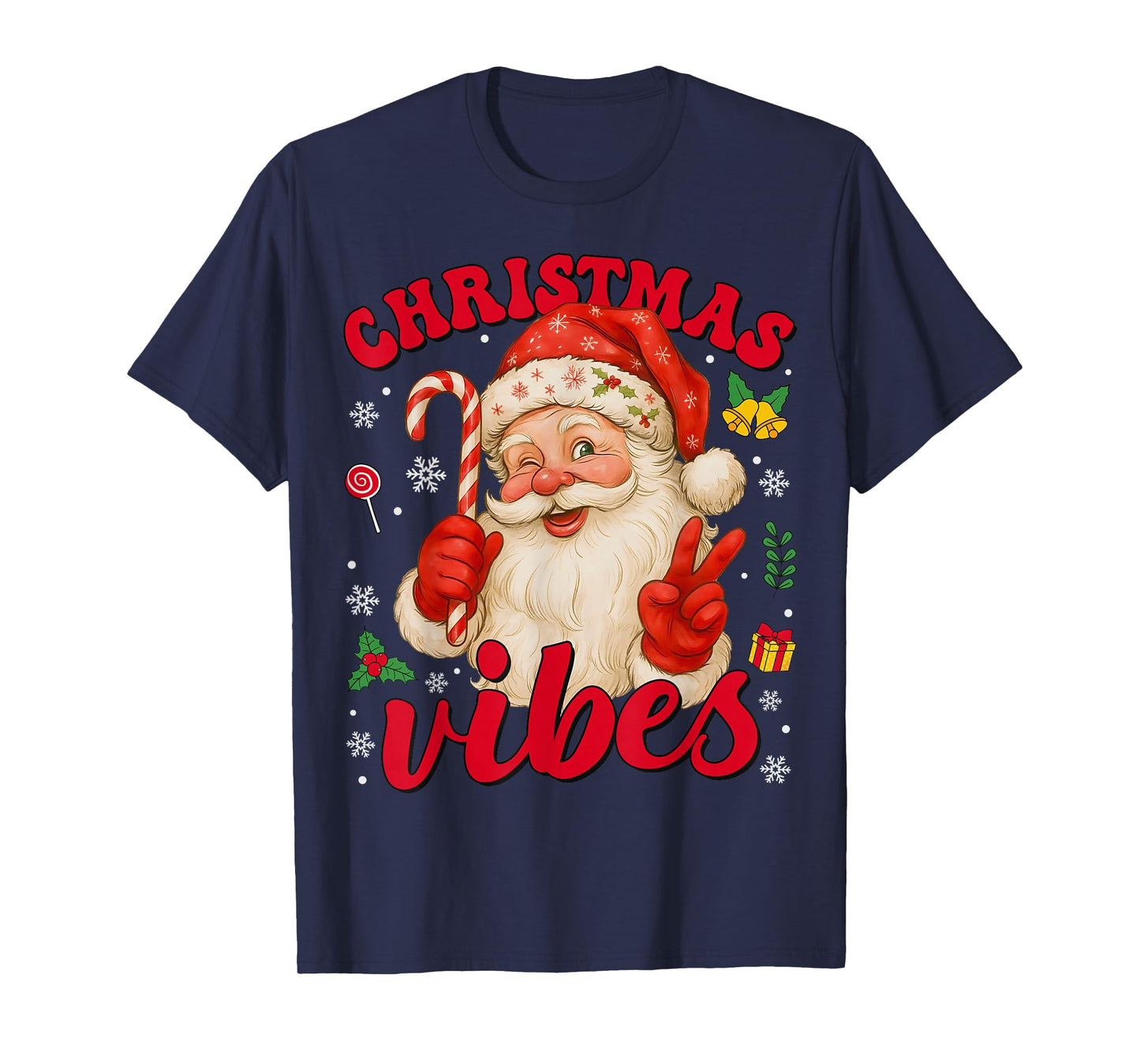 Vintage Christmas Santa Claus Candy Cane Holiday Vibes T-Shirt
