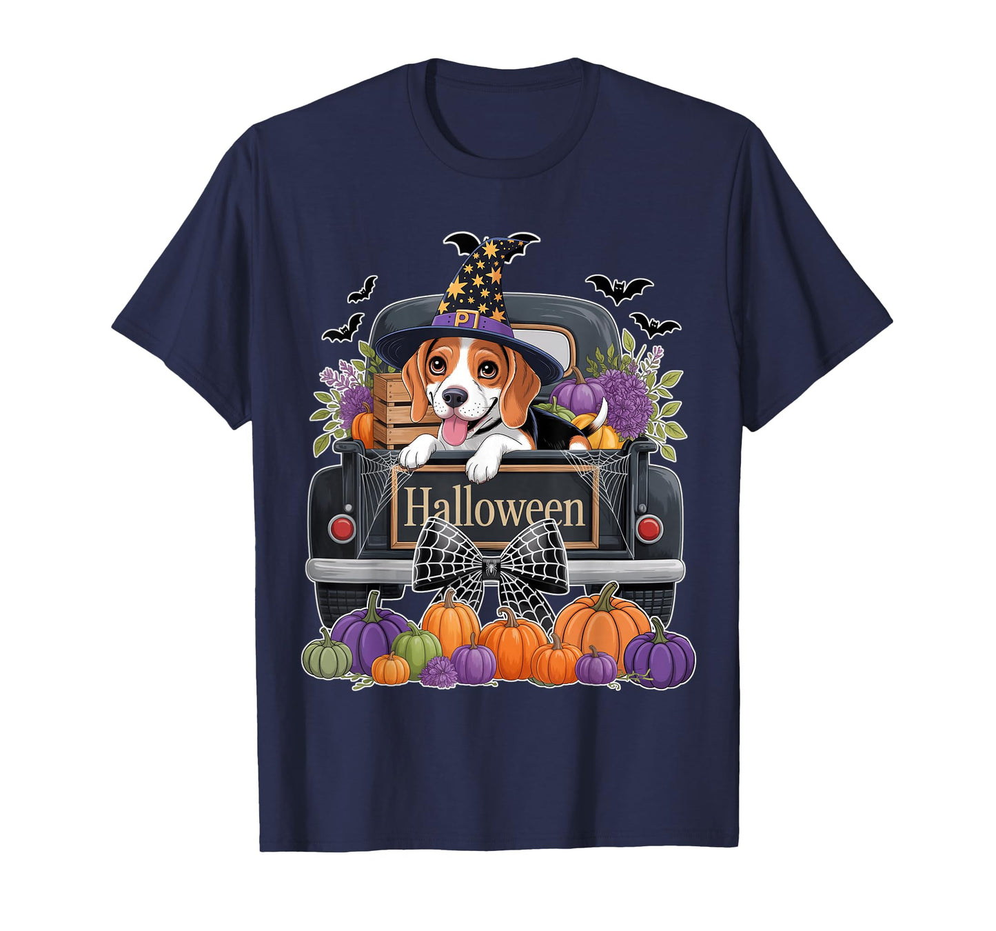 Funny Beagle Witch Hat Truck Pumpkin Dog Lovers Halloween T-Shirt