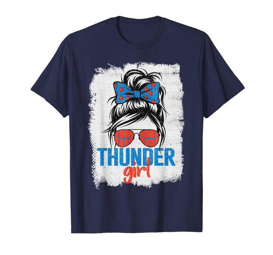 Vintage Thunder Girl Messy Bun Retro Sports Fan Team Spirit T-Shirt