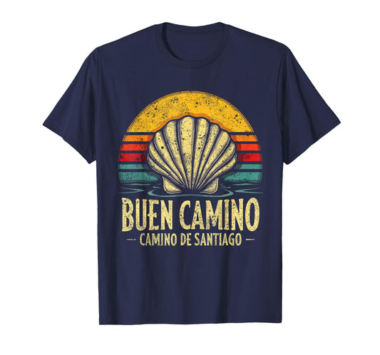 Womens Buen Camino Shell Vintage Santiago Pilgrim Hike Spain T-Shirt