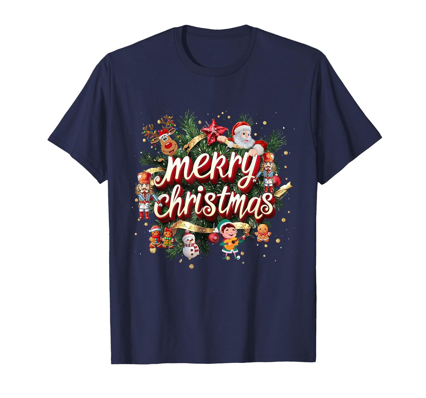 Funny Merry Christmas Lights Elf Santa Xmas Family Men Women T-Shirt