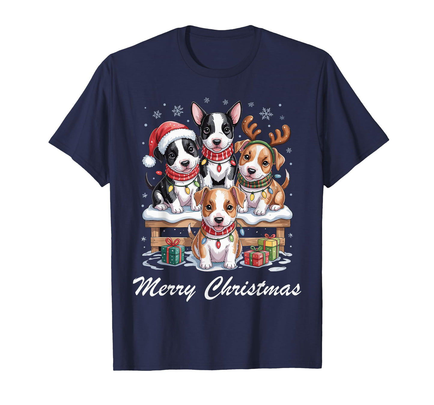 Bull Terrier Merry Christmas Funny Bully Dog Lovers Holiday T-Shirt