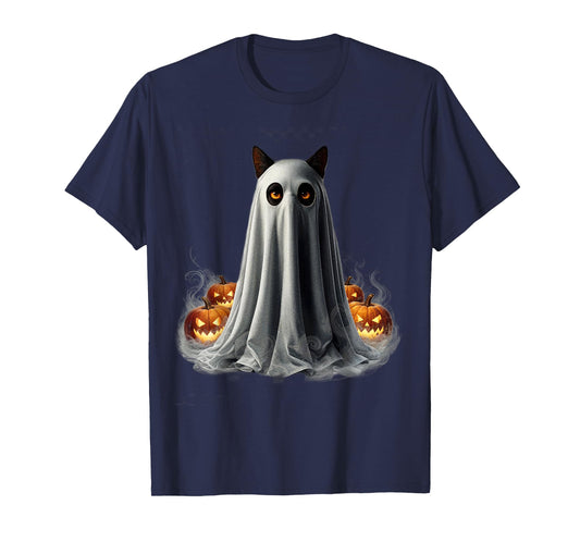Ghost Cat Meme Funny Halloween Men Women Kids T-Shirt